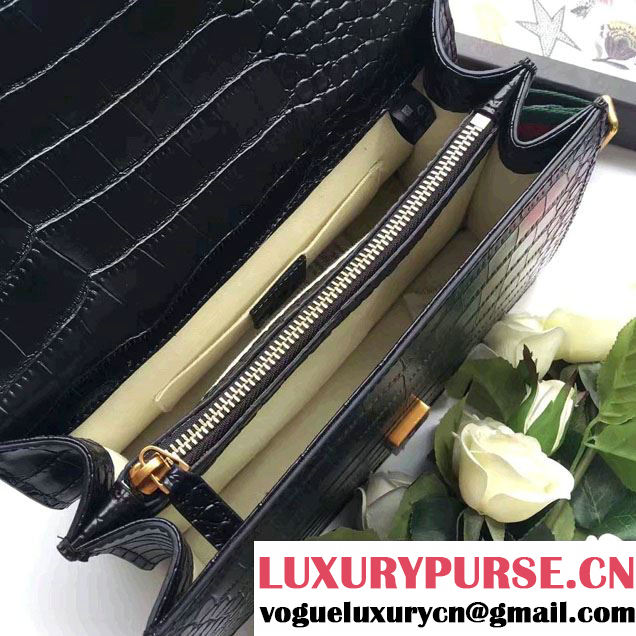 Gucci Dionysus Bamboo Croco Pattern Leather Top Handle Medium Bag 448075 Black 2016