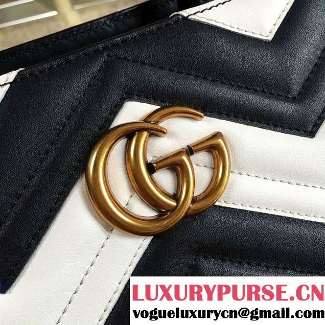 Gucci GG Marmont Matelassé Chevron Top Handle Medium Bag 443505 Black/White 2016