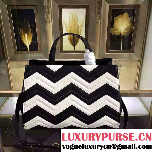 Gucci GG Marmont Matelassé Chevron Top Handle Medium Bag 443505 Black/White 2016