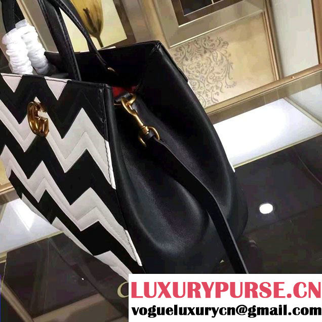 Gucci GG Marmont Matelassé Chevron Top Handle Medium Bag 443505 Black/White 2016