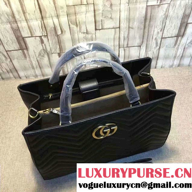 Gucci GG Marmont Matelassé Chevron Top Handle Medium Bag 443505 Black 2016