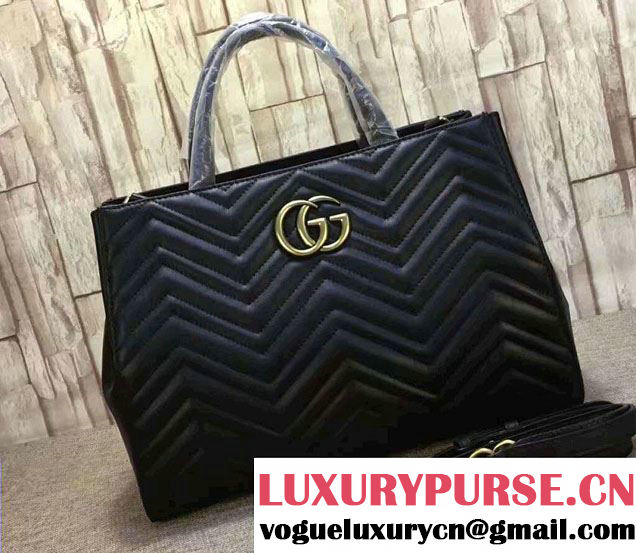 Gucci GG Marmont Matelassé Chevron Top Handle Medium Bag 443505 Black 2016