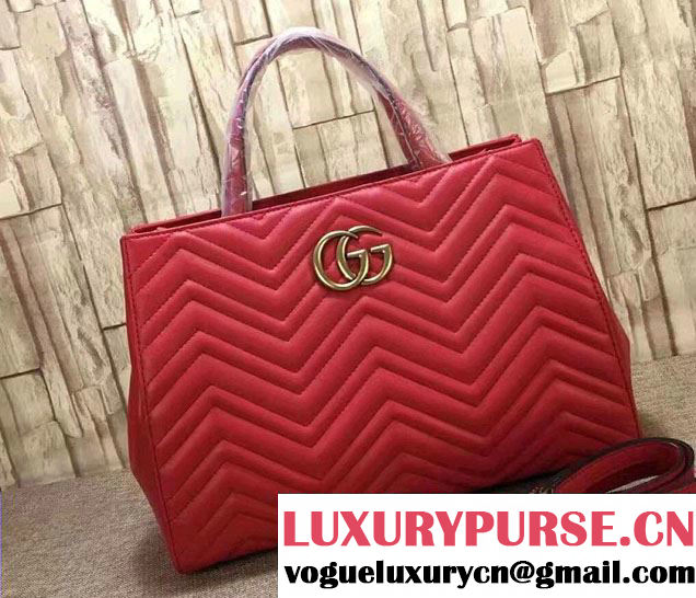 Gucci GG Marmont Matelassé Chevron Top Handle Medium Bag 443505 Red 2016