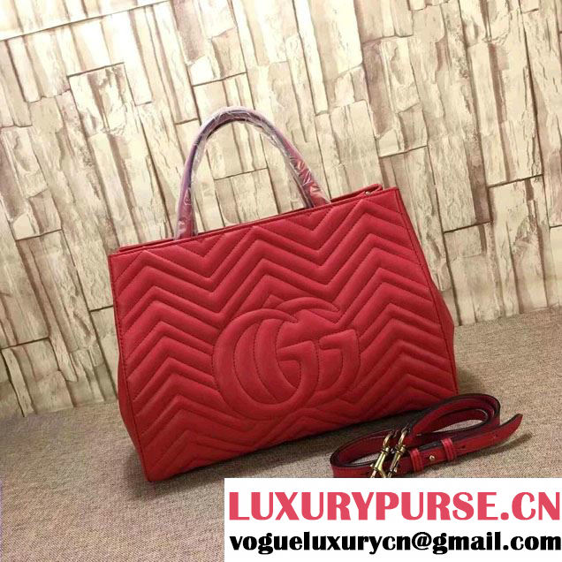 Gucci GG Marmont Matelassé Chevron Top Handle Medium Bag 443505 Red 2016