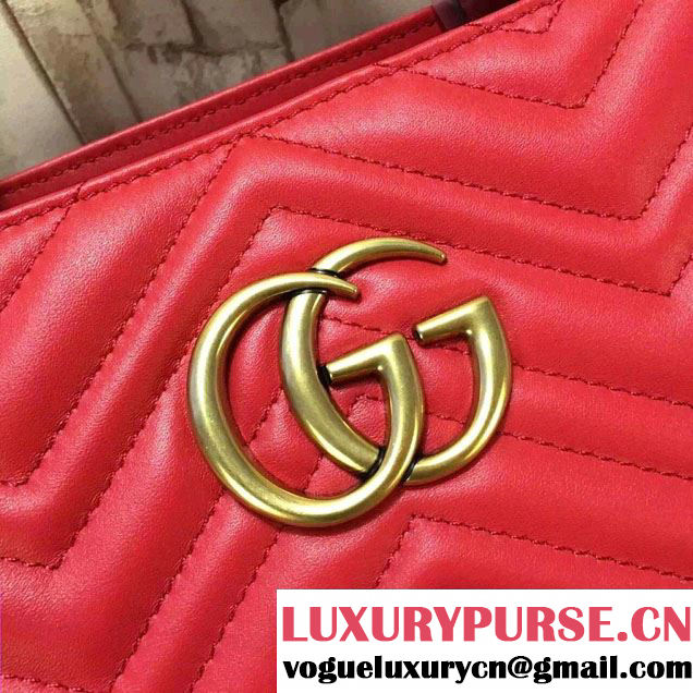 Gucci GG Marmont Matelassé Chevron Top Handle Medium Bag 443505 Red 2016