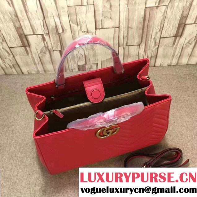 Gucci GG Marmont Matelassé Chevron Top Handle Medium Bag 443505 Red 2016