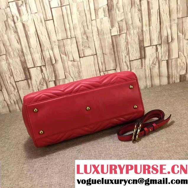 Gucci GG Marmont Matelassé Chevron Top Handle Medium Bag 443505 Red 2016
