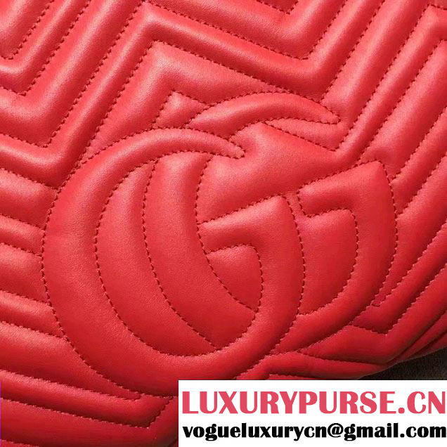 Gucci GG Marmont Matelassé Chevron Top Handle Medium Bag 443505 Red 2016