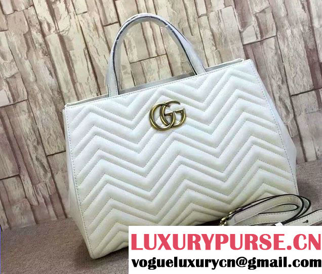 Gucci GG Marmont Matelassé Chevron Top Handle Medium Bag 443505 White 2016