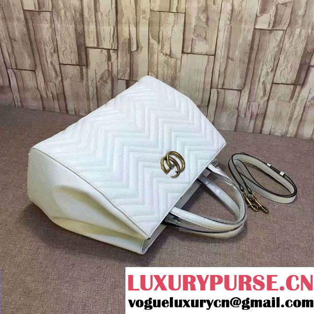 Gucci GG Marmont Matelassé Chevron Top Handle Medium Bag 443505 White 2016