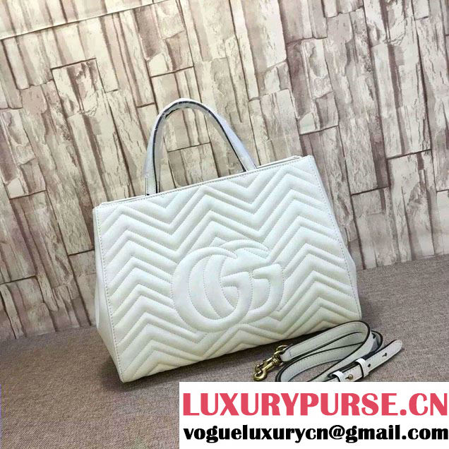Gucci GG Marmont Matelassé Chevron Top Handle Medium Bag 443505 White 2016