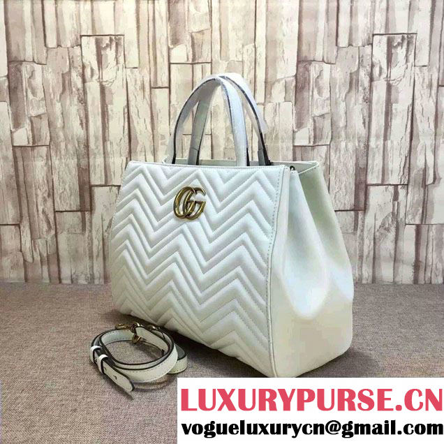 Gucci GG Marmont Matelassé Chevron Top Handle Medium Bag 443505 White 2016