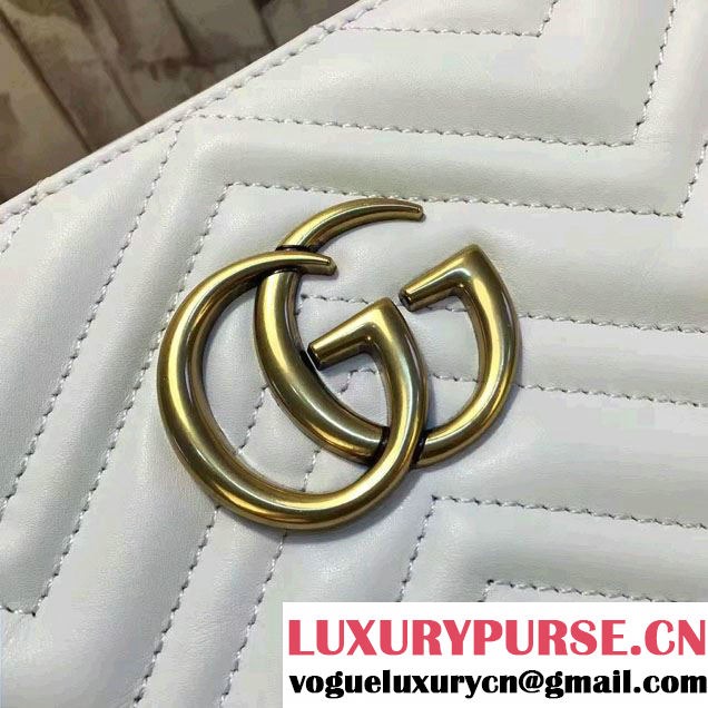 Gucci GG Marmont Matelassé Chevron Top Handle Medium Bag 443505 White 2016