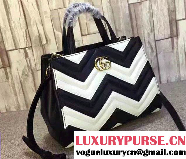 Gucci GG Marmont Matelassé Chevron Top Handle Small Bag 448054 Black/White 2016