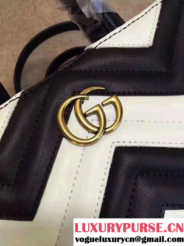 Gucci GG Marmont Matelassé Chevron Top Handle Small Bag 448054 Black/White 2016