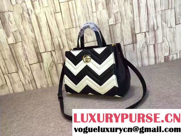 Gucci GG Marmont Matelassé Chevron Top Handle Small Bag 448054 Black/White 2016