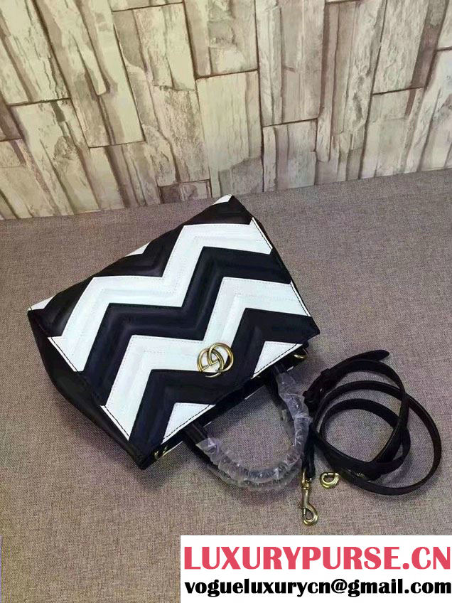 Gucci GG Marmont Matelassé Chevron Top Handle Small Bag 448054 Black/White 2016