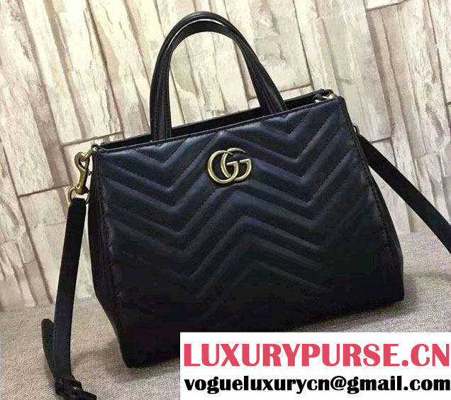 Gucci GG Marmont Matelassé Chevron Top Handle Small Bag 448054 Black 2016