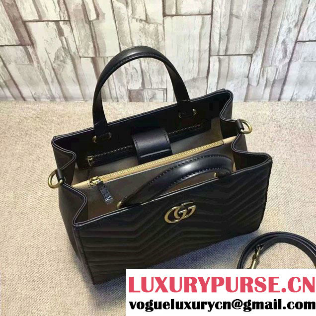 Gucci GG Marmont Matelassé Chevron Top Handle Small Bag 448054 Black 2016