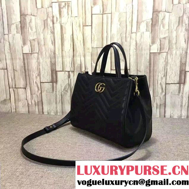 Gucci GG Marmont Matelassé Chevron Top Handle Small Bag 448054 Black 2016