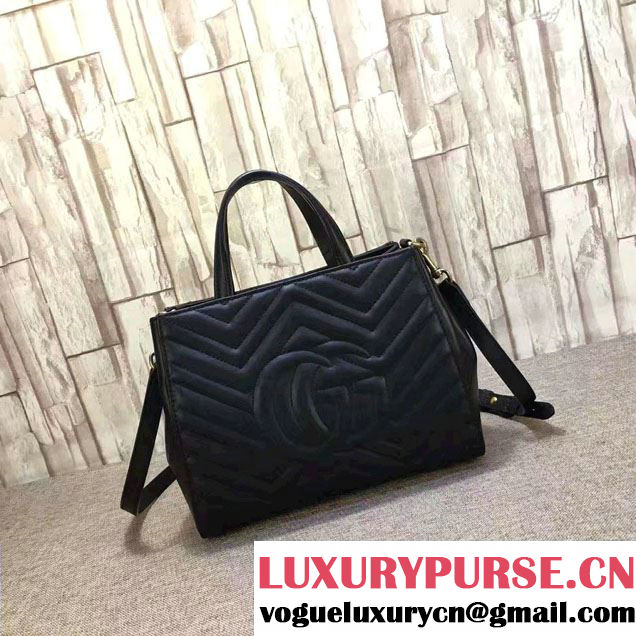 Gucci GG Marmont Matelassé Chevron Top Handle Small Bag 448054 Black 2016