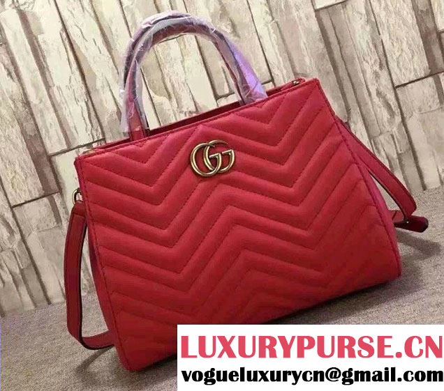 Gucci GG Marmont Matelassé Chevron Top Handle Small Bag 448054 Red 2016