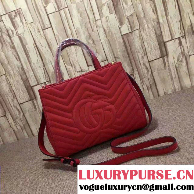 Gucci GG Marmont Matelassé Chevron Top Handle Small Bag 448054 Red 2016
