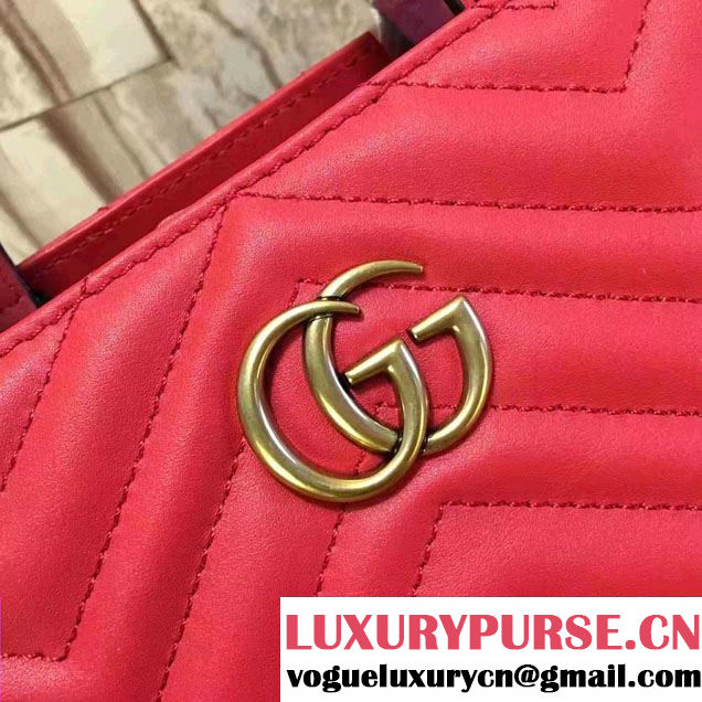 Gucci GG Marmont Matelassé Chevron Top Handle Small Bag 448054 Red 2016