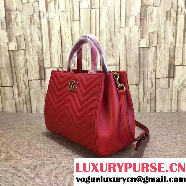 Gucci GG Marmont Matelassé Chevron Top Handle Small Bag 448054 Red 2016
