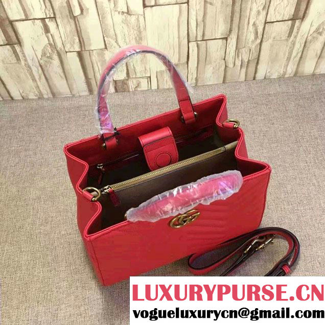 Gucci GG Marmont Matelassé Chevron Top Handle Small Bag 448054 Red 2016