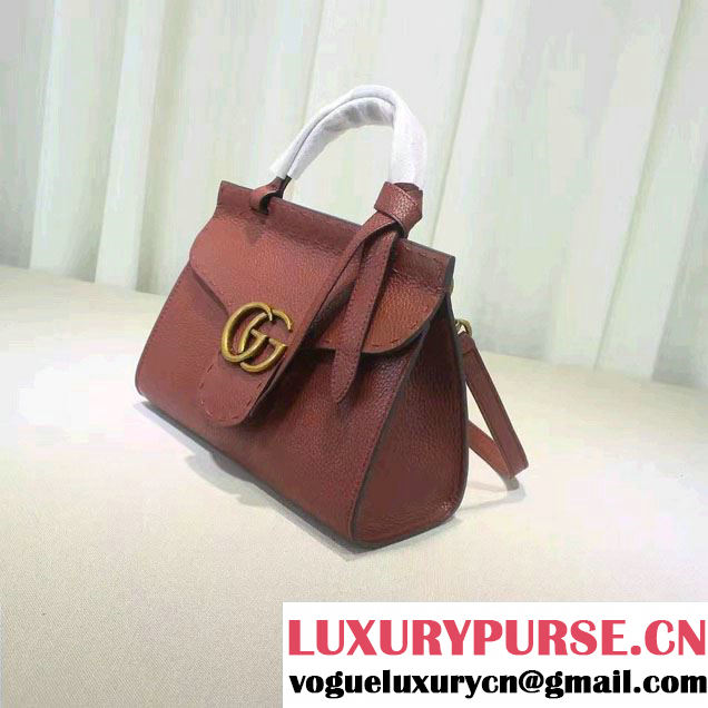 Gucci GG Marmont Leather Top Handle Mini Bag 442622 Brown 2016