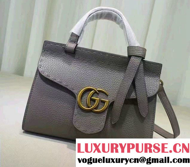 Gucci GG Marmont Leather Top Handle Mini Bag 442622 Gray 2016