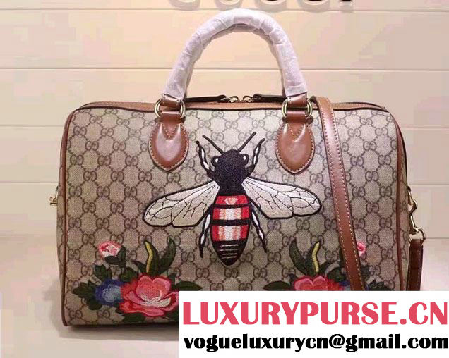 Gucci Top Handle Medium Boston Bag 409527 Embroidered Bee Flower 2016