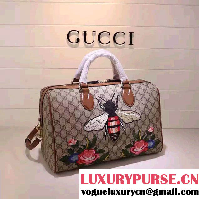 Gucci Top Handle Medium Boston Bag 409527 Embroidered Bee Flower 2016