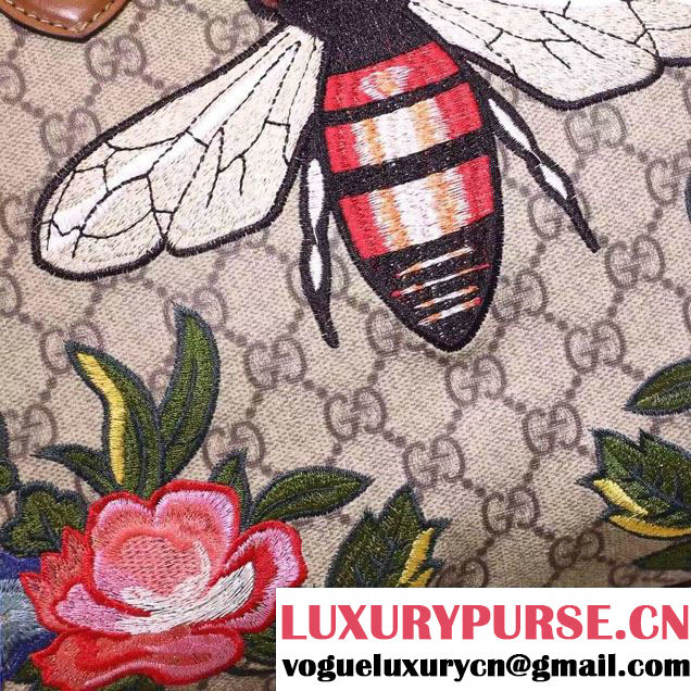 Gucci Top Handle Medium Boston Bag 409527 Embroidered Bee Flower 2016