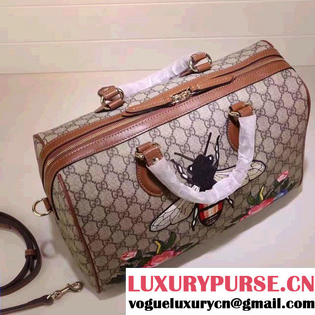 Gucci Top Handle Medium Boston Bag 409527 Embroidered Bee Flower 2016