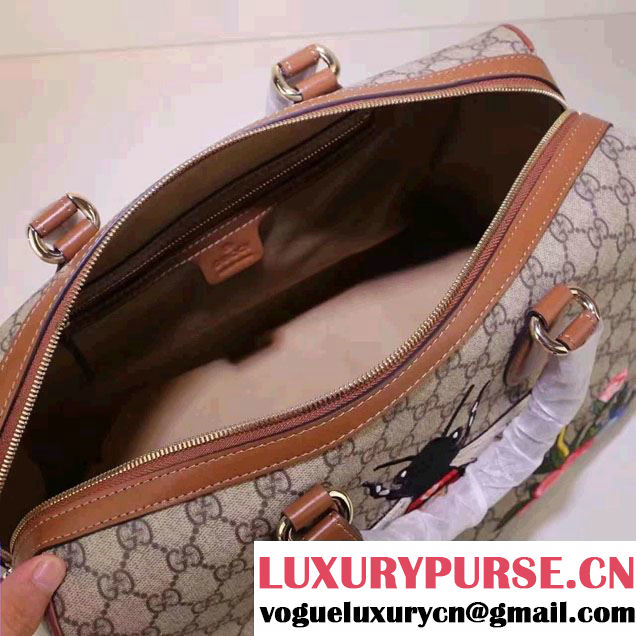 Gucci Top Handle Medium Boston Bag 409527 Embroidered Bee Flower 2016