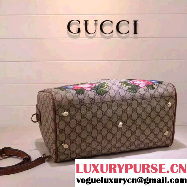 Gucci Top Handle Medium Boston Bag 409527 Embroidered Bee Flower 2016