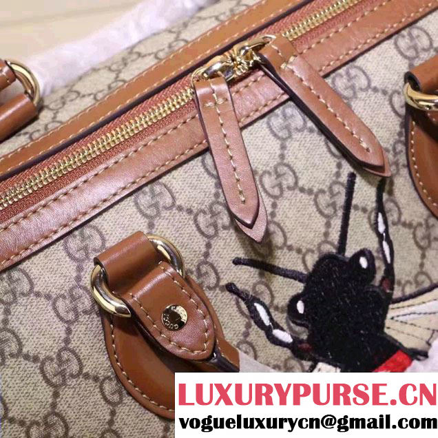 Gucci Top Handle Medium Boston Bag 409527 Embroidered Bee Flower 2016
