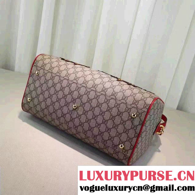 Gucci Top Handle Medium Boston Bag 409527 Embroidered Heart Snake Flower 2016