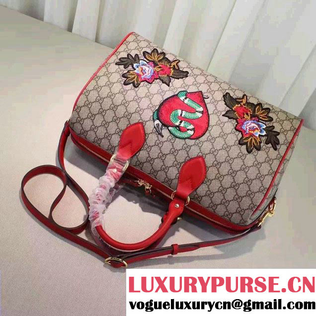Gucci Top Handle Medium Boston Bag 409527 Embroidered Heart Snake Flower 2016