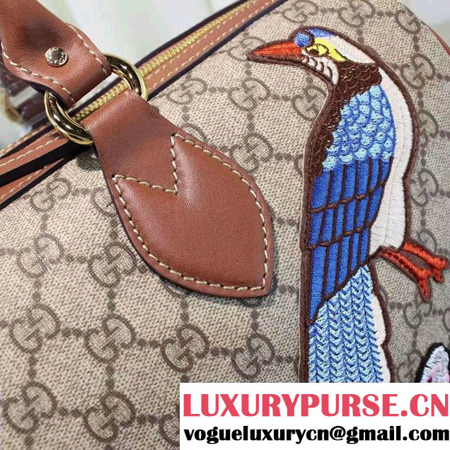 Gucci Top Handle Medium Boston Bag 409527 Exclusive Embroidered Bird Flower 2016