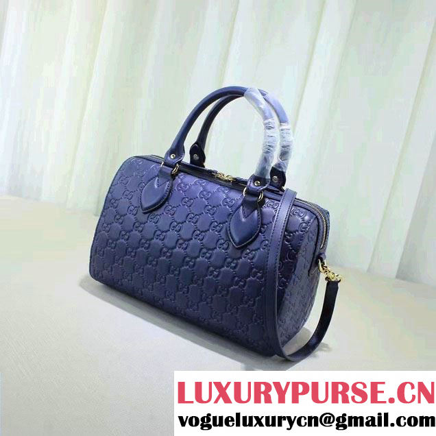 Gucci Soft Signature Top Handle Small Boston Bag 409529 Blue 2016