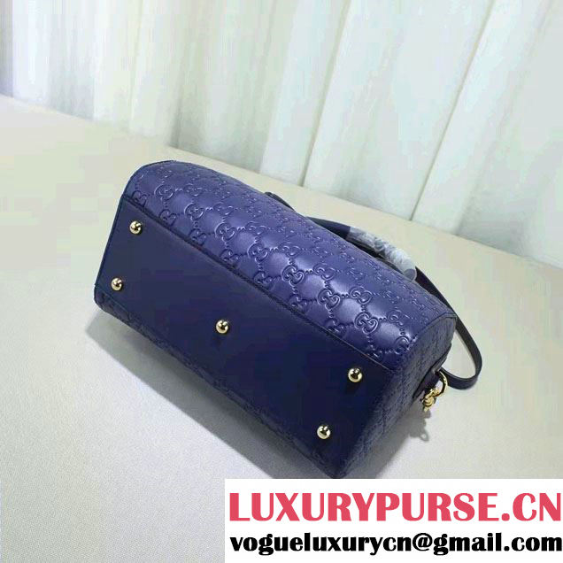 Gucci Soft Signature Top Handle Small Boston Bag 409529 Blue 2016