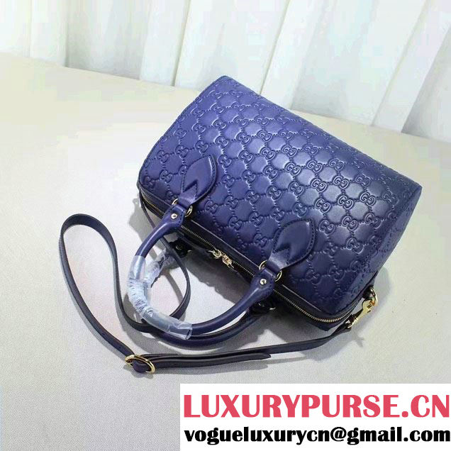 Gucci Soft Signature Top Handle Small Boston Bag 409529 Blue 2016