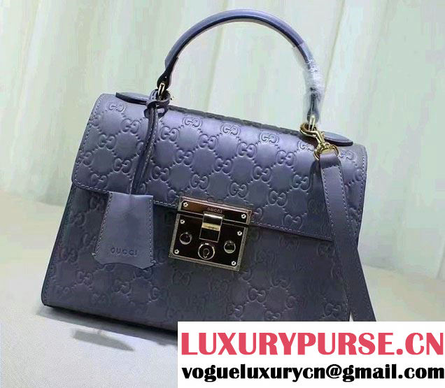 Gucci Padlock Signature Top Handle Small Bag 453188 Gray Blue 2016