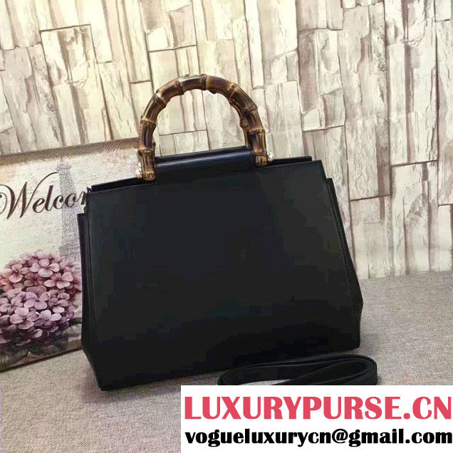 Gucci Nymphea Leather Top Handle Medium Bag 453766 Black 2016