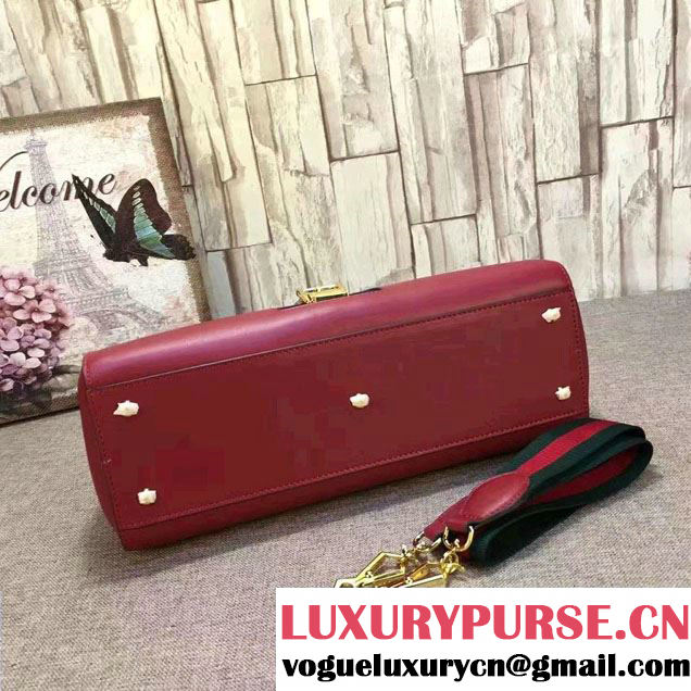 Gucci Web Chain And Buckle Sylvie Leather Top Handle Large Bag 453790 Red 2017