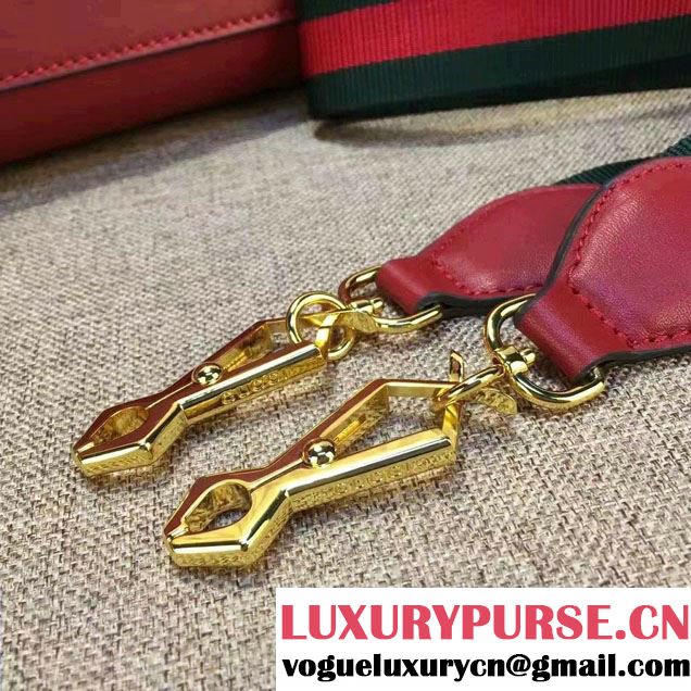 Gucci Web Chain And Buckle Sylvie Leather Top Handle Large Bag 453790 Red 2017