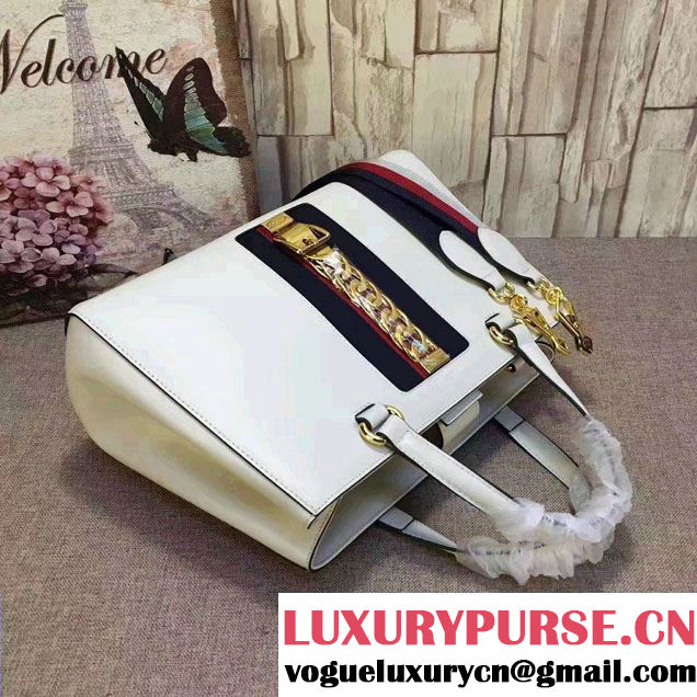 Gucci Web Chain And Buckle Sylvie Leather Top Handle Large Bag 453790 White 2017